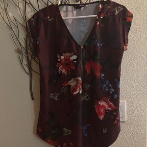 Express Burgundy Floral V-Neck Blouse